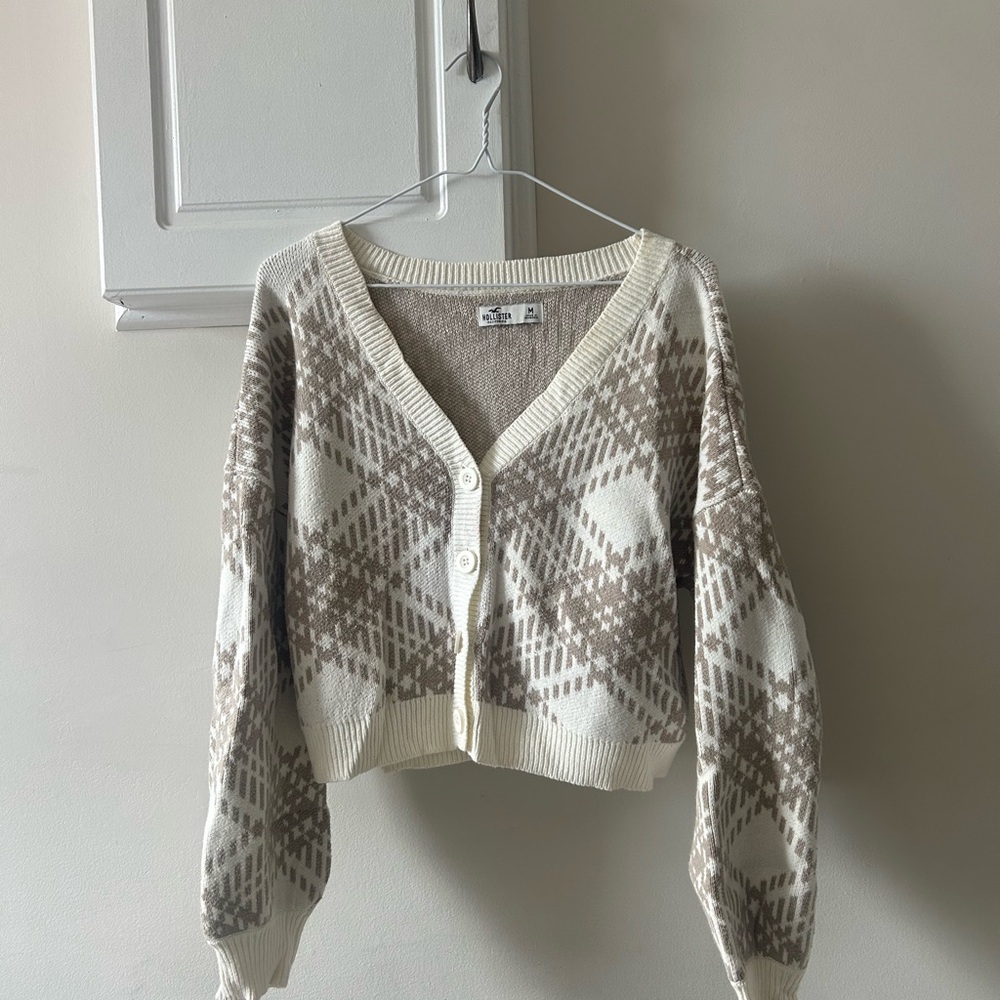 Hollister Cream and Brown Cardigan